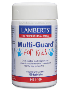 MULTI-GUARD VITAMINAS Y MINERALES PARA NIÑOS DE 4 A 14 AÑOS 100 TABLETAS MASTICABLES - LAMBERTS - 5055148405557