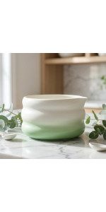 CUENCO DE CERÁMICA VERDE Y BLANCO CHAWAN ONDAS DE CALMA - MATCHAKATE - 8414606294954