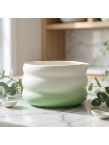 CUENCO DE CERÁMICA VERDE Y BLANCO CHAWAN ONDAS DE CALMA - MATCHAKATE - 8414606294954
