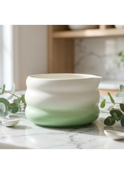 CUENCO DE CERÁMICA VERDE Y BLANCO CHAWAN ONDAS DE CALMA - MATCHAKATE - 8414606294954
